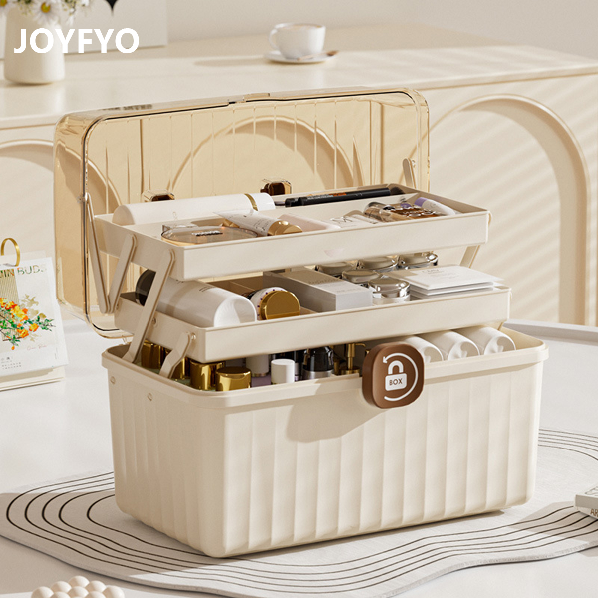 JOYFYO 多層式ポータブルプラスチック製薬箱、薬収納ボックス、医療キット、家庭用薬箱収納ボックス、救急医療キット