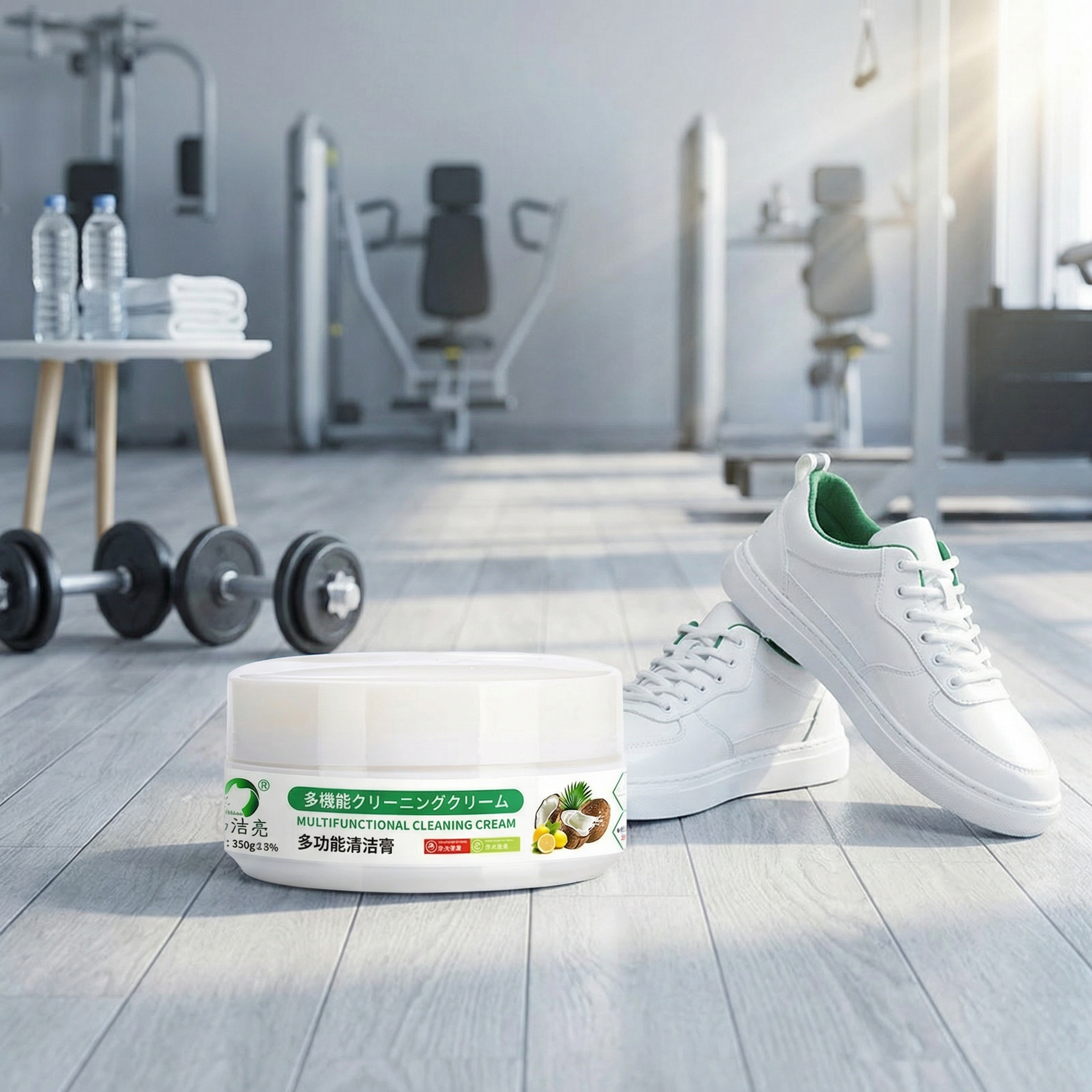 白い靴用クリーニングクリーム。瞬時に汚れを落とし、汚れを深く除去します。運動靴の染み抜きにも最適で、水を使わずに白い靴のお手入れとメンテナンスができます。