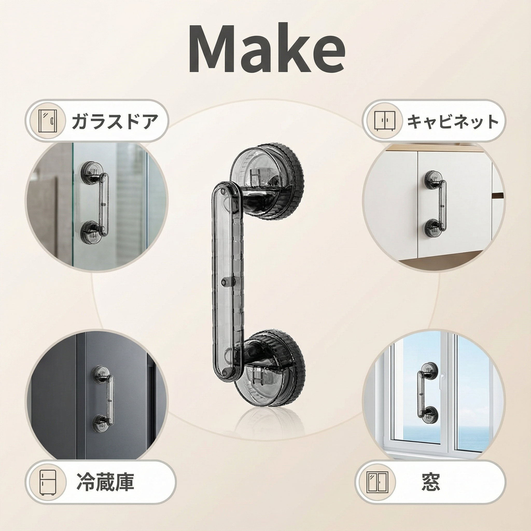 吸盤式ガラスドアハンドル、穴あけ不要の浴槽用手すり、浴室用スライドドアハンドル、冷蔵庫キャビネットドアハンドル