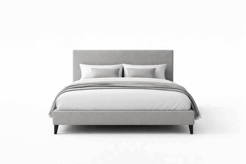 King Size Upholstered Platform Bed Linen Steel Legs 190cm x 200cm