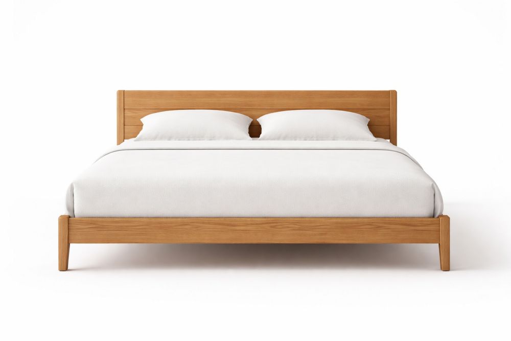 Solid Oak Queen Bed Frame with Headboard Natural Finish