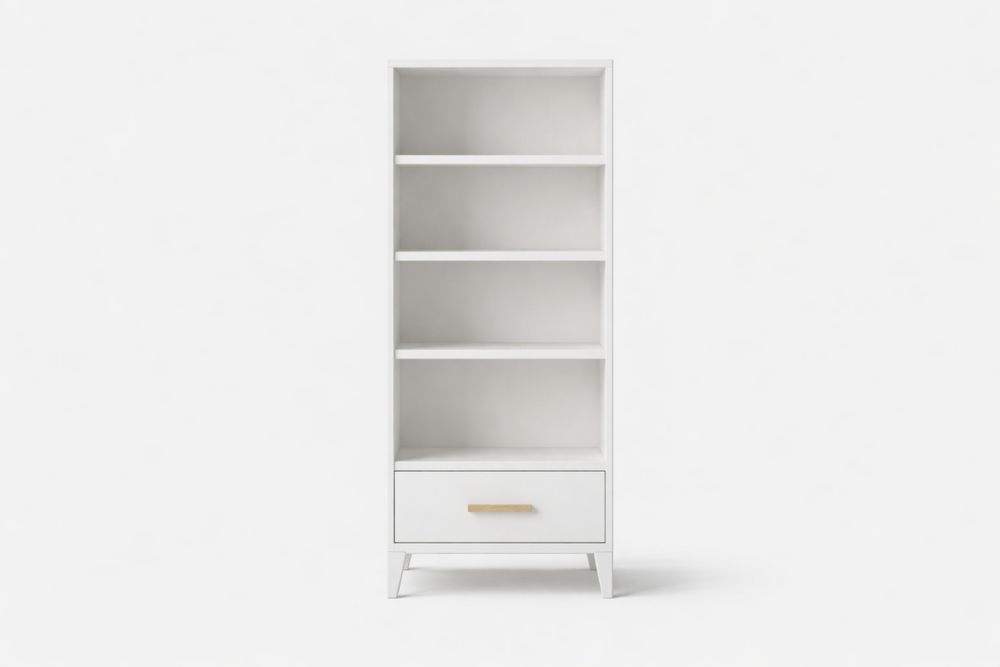 White Engineered wood Bookshelf with Drawer