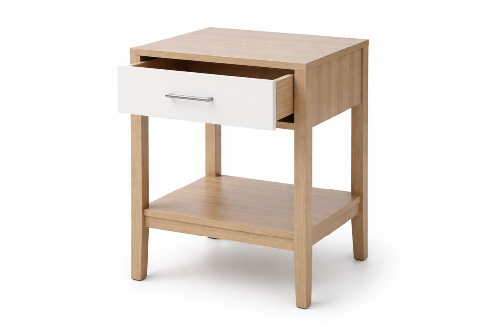 Wooden Nightstand with Single Drawer and Open Shelf Oak/White
