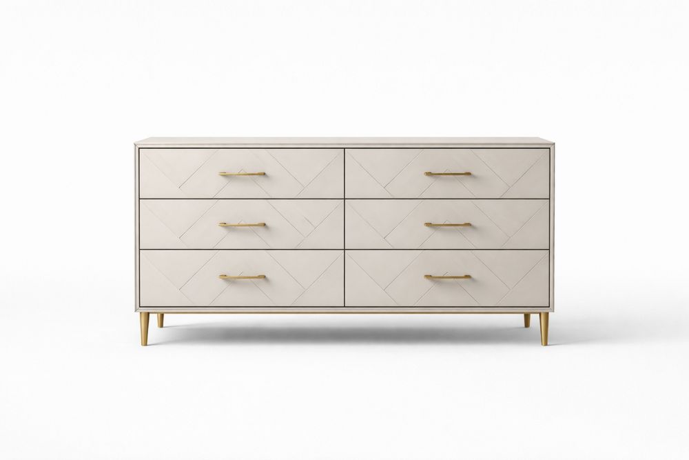 6-Drawer Dresser with Engineered wood Veneer and Steel Handles in Beige