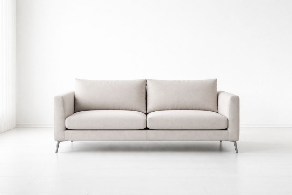 Beige Polyester Two-Seat Sofa with Steel Legs