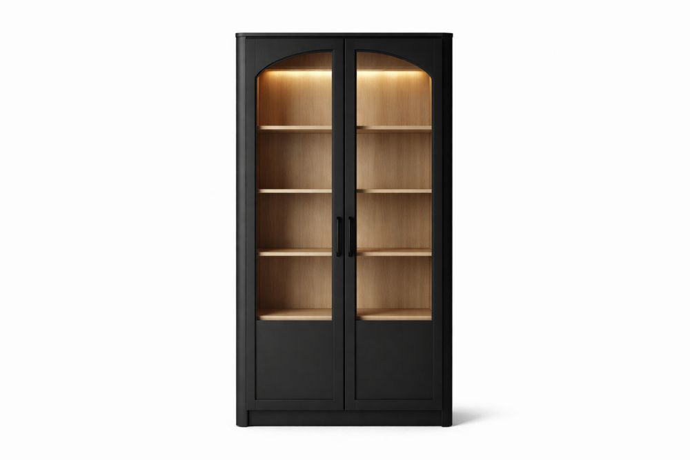 Solid Wood Cabinet with Glass Doors and LED Lighting
