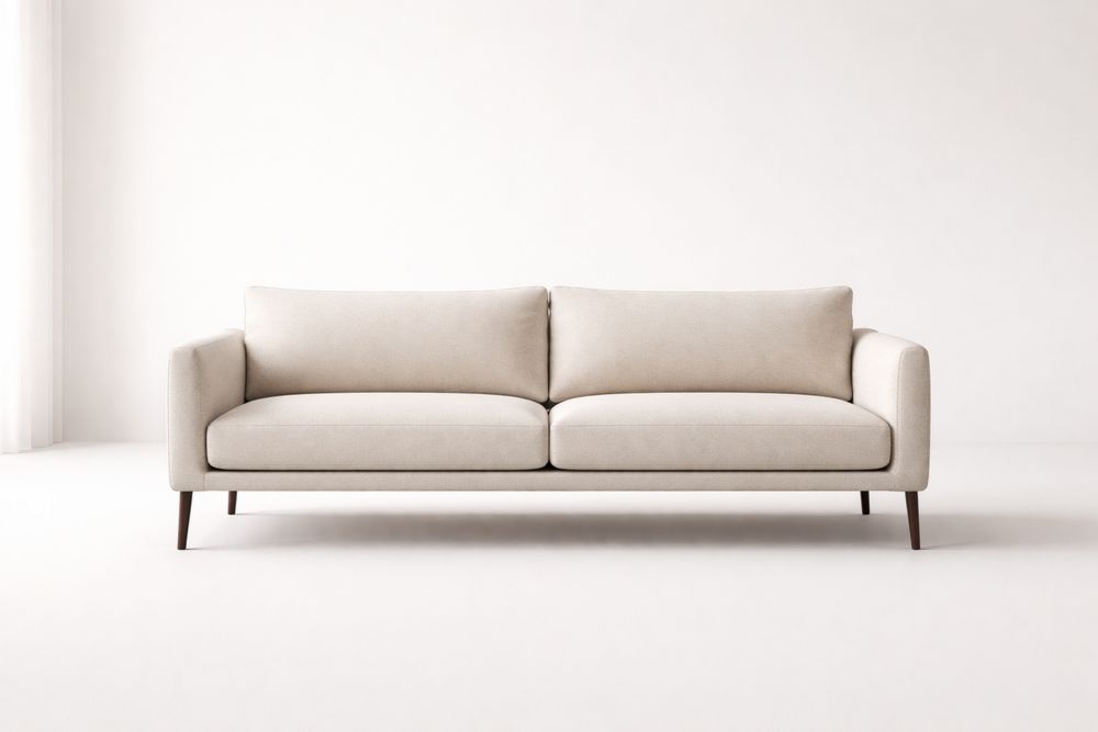 Beige Fabric Upholstered Sofa with Solid Wood Legs