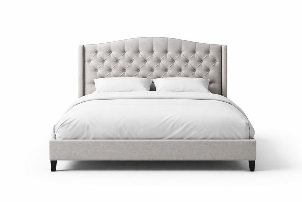 Upholstered Queen Bed Linen Fabric Beige 160x200x120 cm