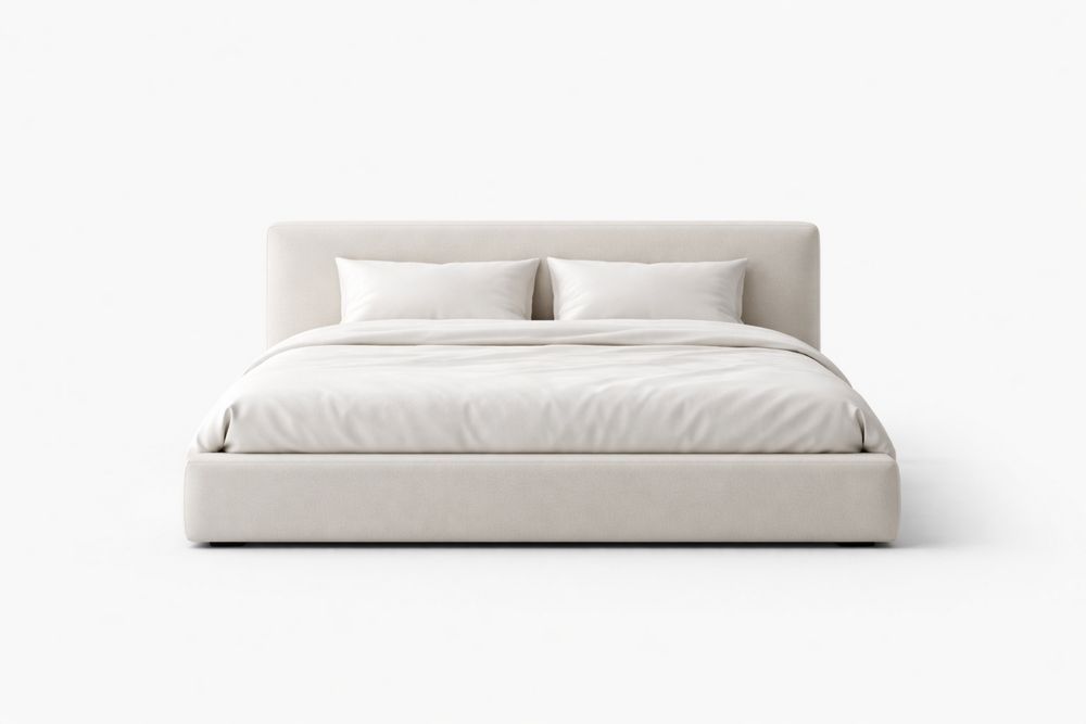 Upholstered Bed Frame Fabric Foam Padding King Size Beige