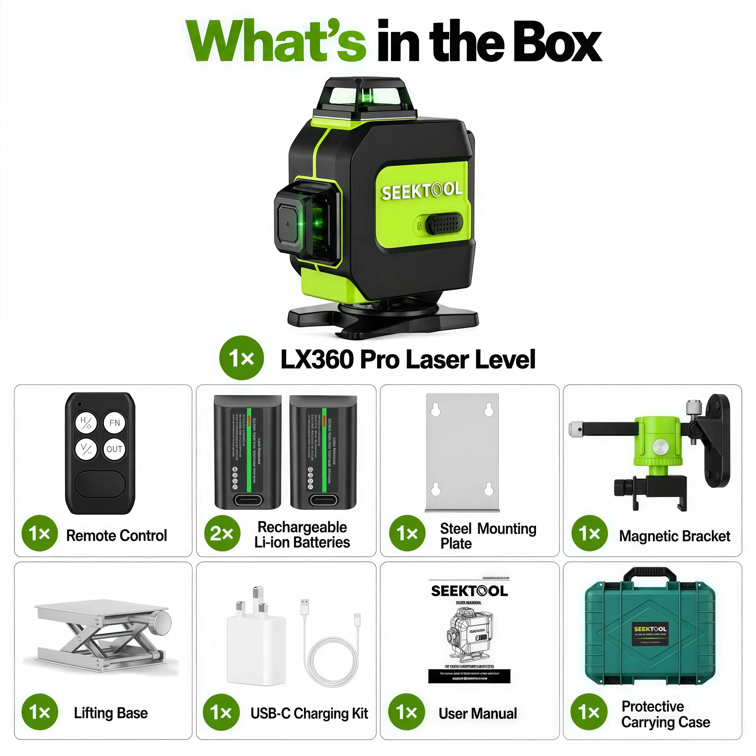 SEEKTOOL LX360 Pro Cross Line Laser Level