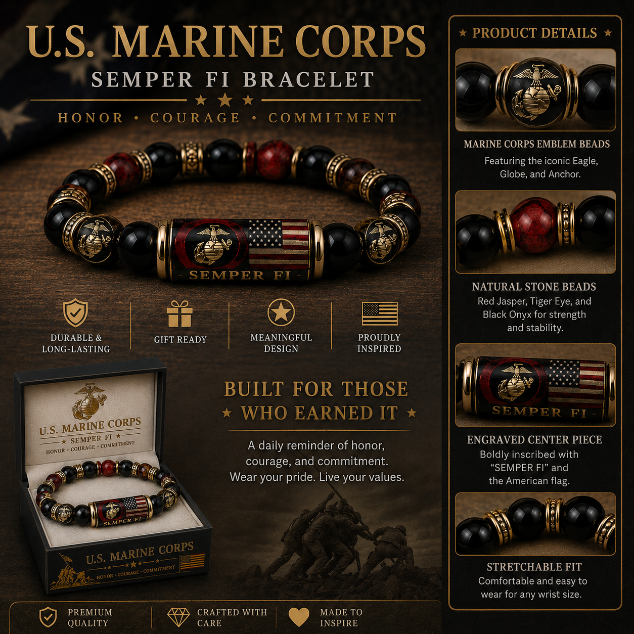 🇺🇸 Last Day Promo: 49% OFF 🎖️ - U.S. Marine Corps Semper Fi Tribute Beaded Bracelet-hypecapco