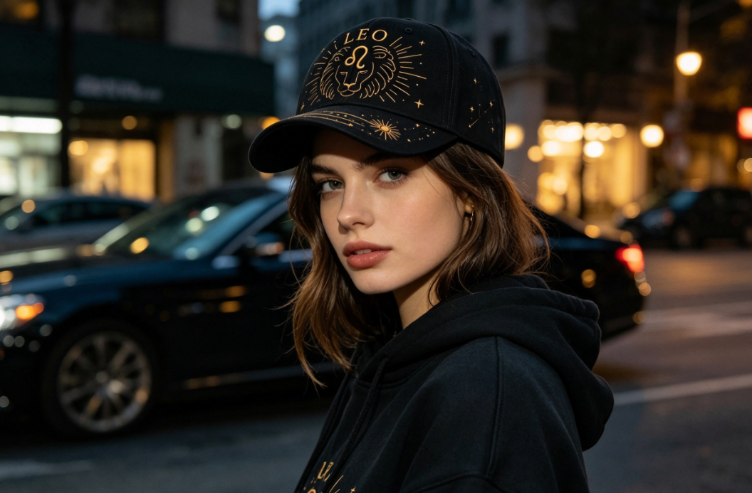 Person wearing zodiac hat streetwear style