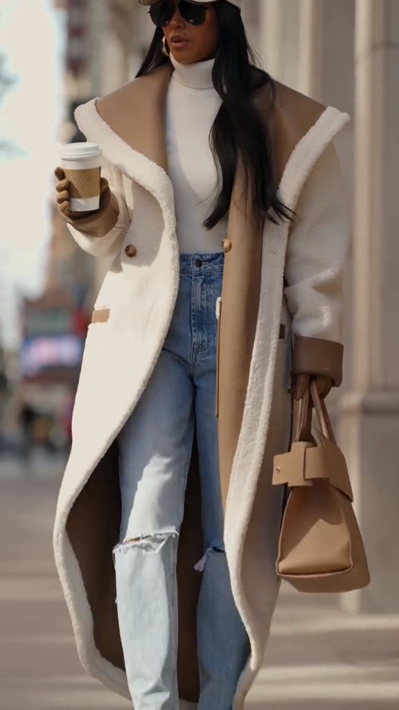 Leather Shearling Wrap Coat-ROVOLE