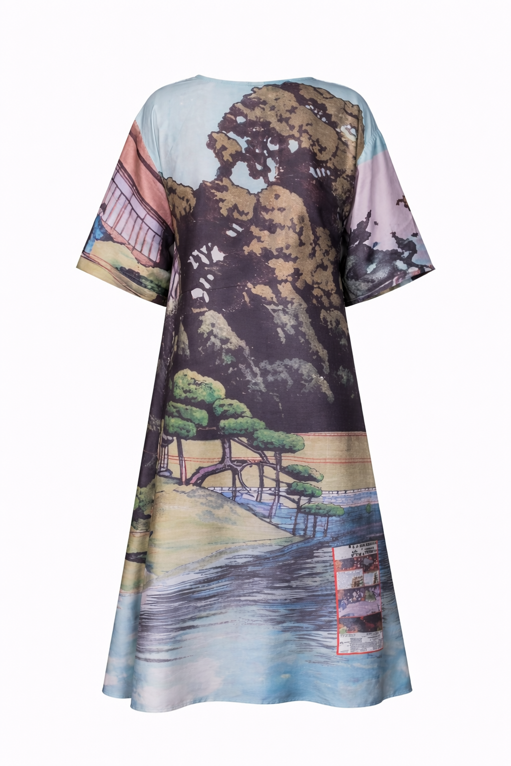 Landscape Print Oversized Silk-Blend Dress