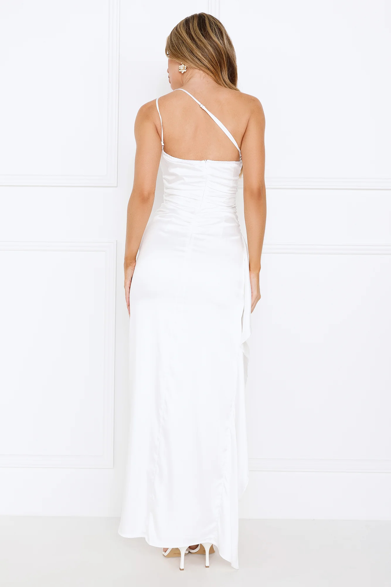 Extra Special One Shoulder Satin Maxi Dress Sage