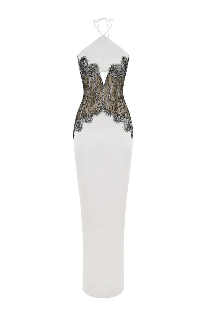 Satin and lace corset maxi dress