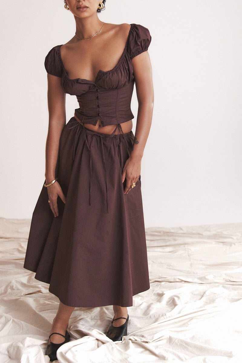 Rich Drown Gathered Midi Skirt Set-ROVOLE