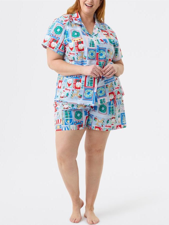Christmas Print Short Sleeves Cute Cartoon Print Set-Massicos