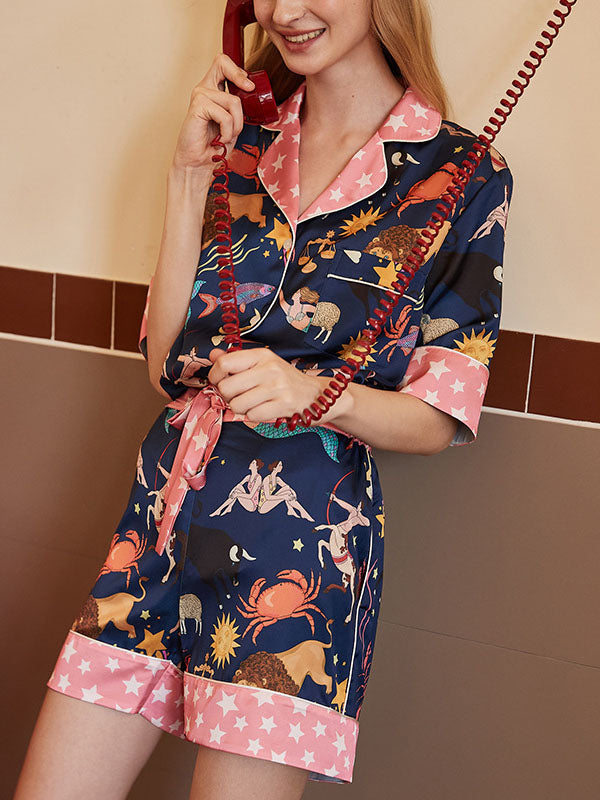 Blue Constellation Shorts Pajama Set-Massicos