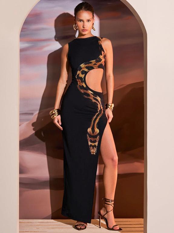 Elegance Meets Seduction: Slim-Fit Split-Back Maxi Dress-Massicos