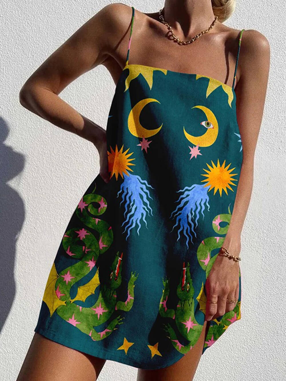 Chic Abstract Print Chain Mini Dress-Massicos