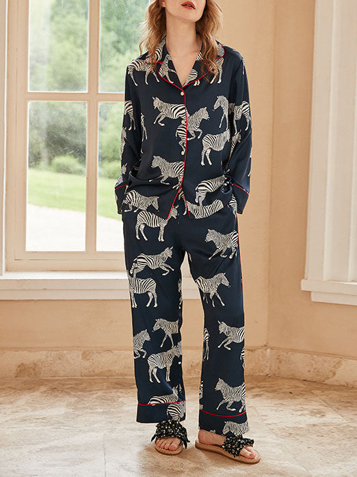 Blue Zebra Print Pajama Set-Massicos