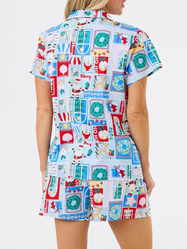 Christmas Print Short Sleeves Cute Cartoon Print Set-Massicos