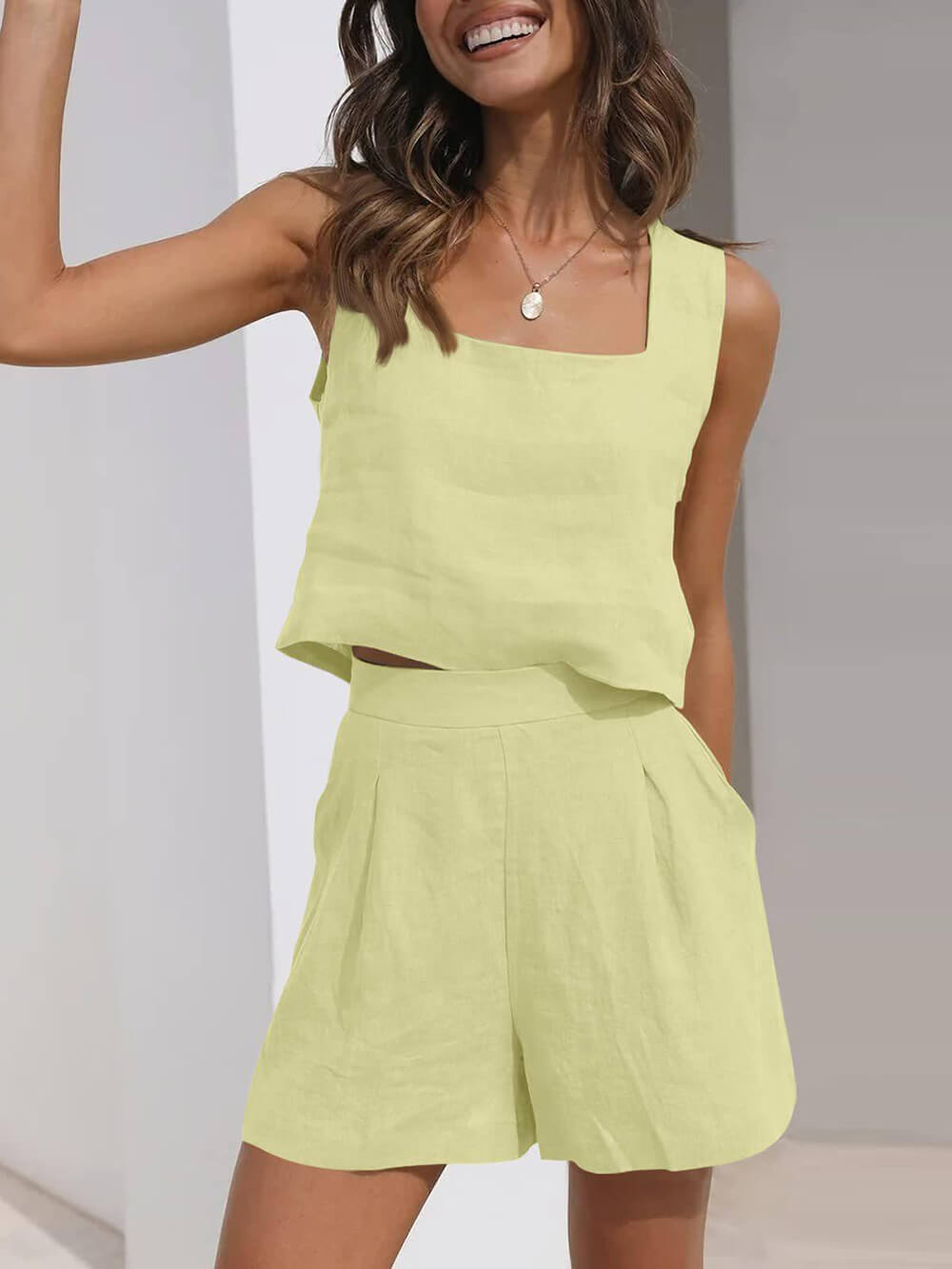 Summer Refreshing Sleeveless Vest Top Shorts Set-Massicos