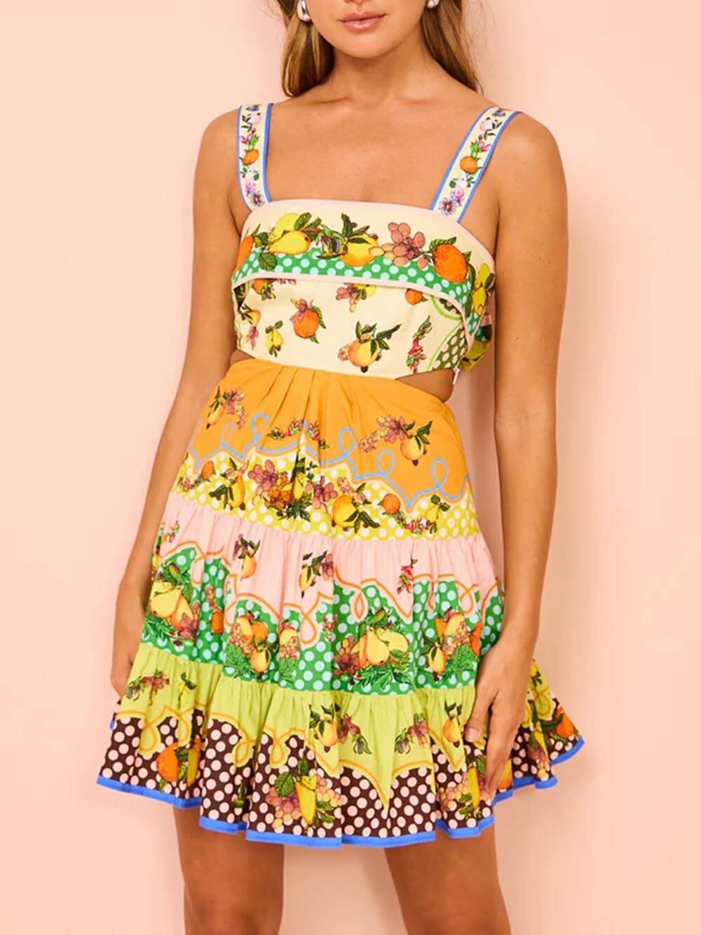 Summer MulticolorLemon Preated Hem Mini Dress-Massicos