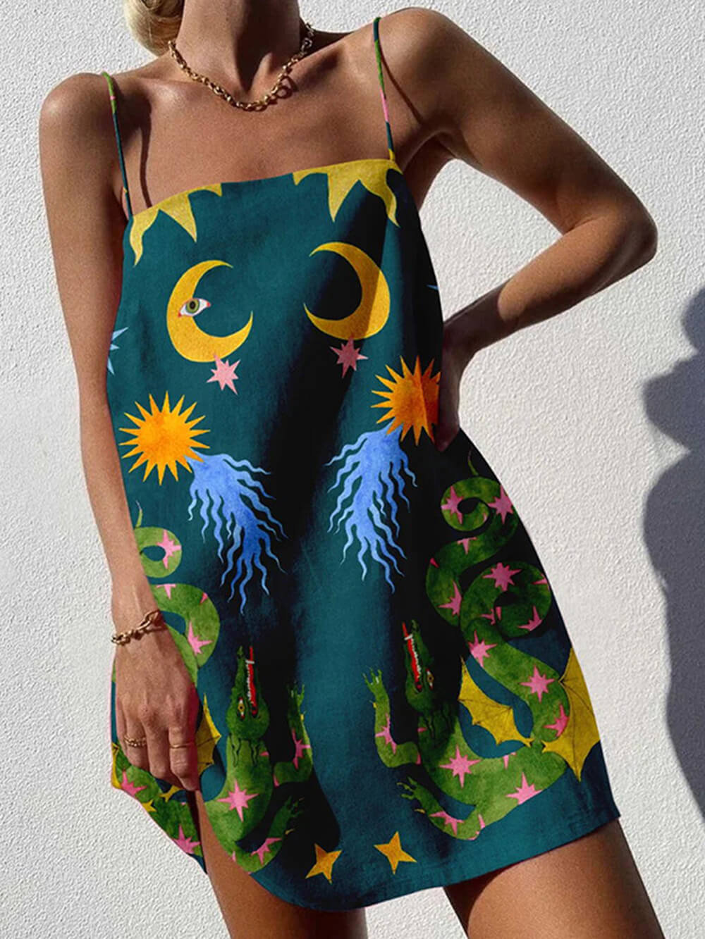 Chic Abstract Print Chain Mini Dress-Massicos