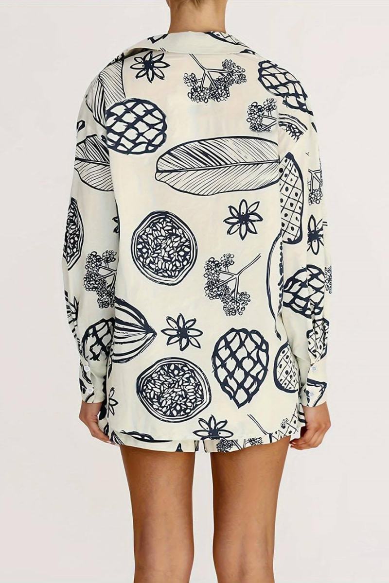 Summer Fruit Print Loose Shirt Shorts Set-ROVOLE