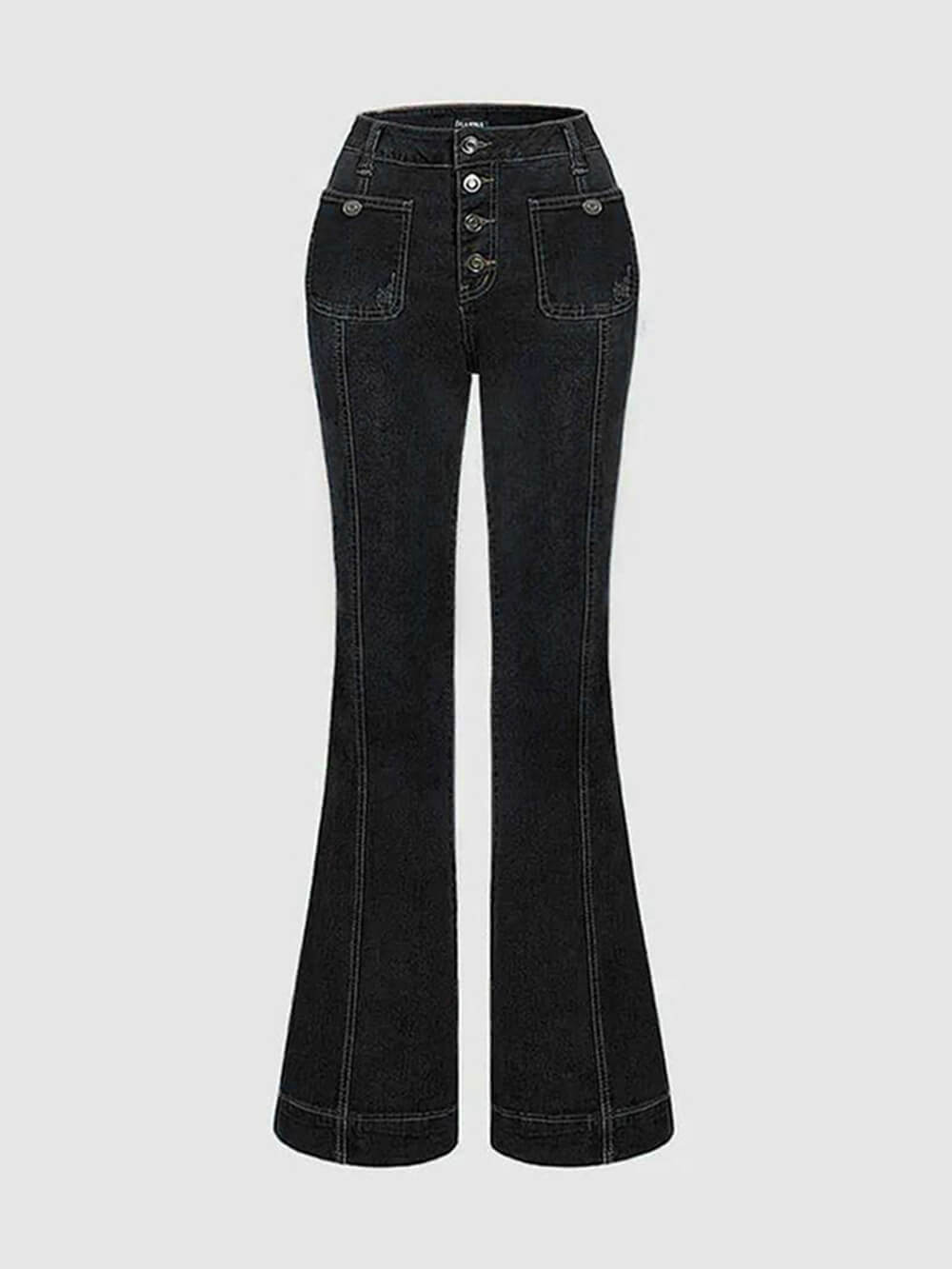 Stylish High-Waisted Patchwork Flared Jeans-Massicos