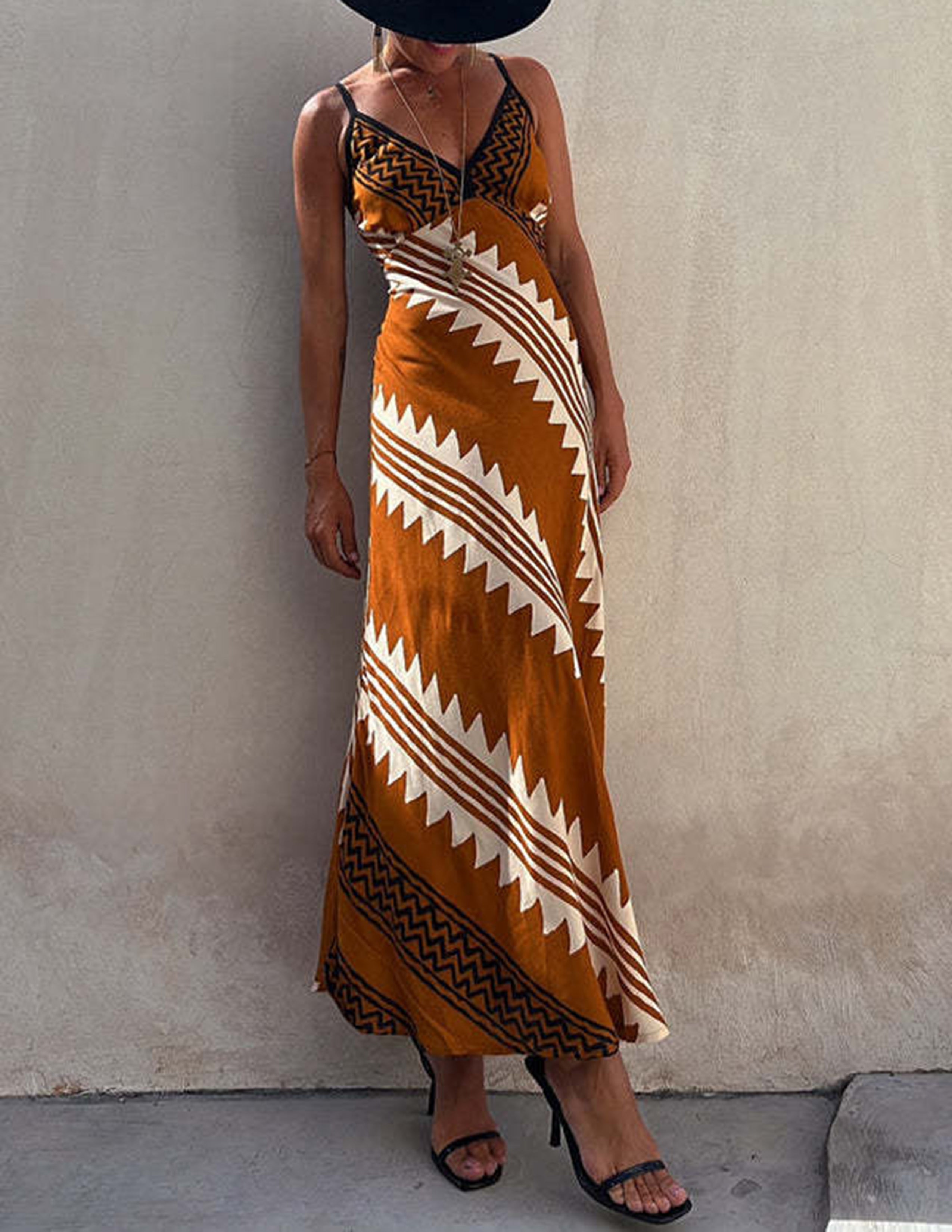 Exclusive Melody Satin Ethnic Print Smocked Back Midi Dress-Massicos