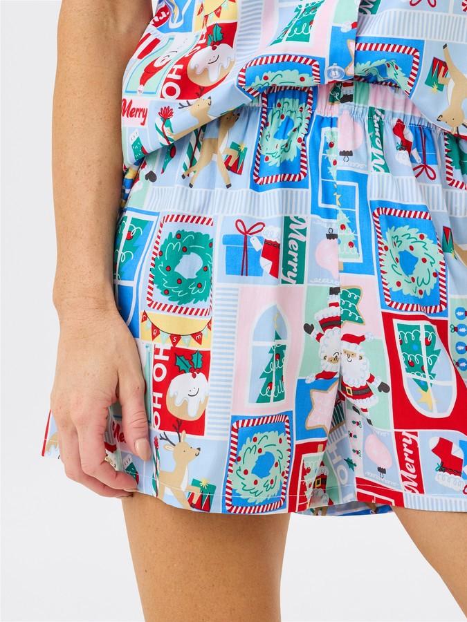 Christmas Print Short Sleeves Cute Cartoon Print Set-Massicos