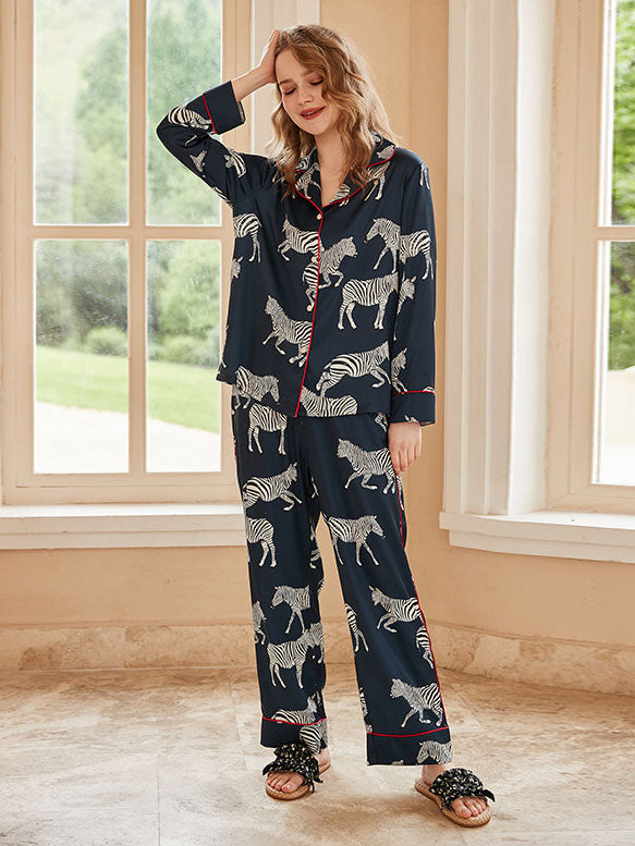 Blue Zebra Print Pajama Set-Massicos