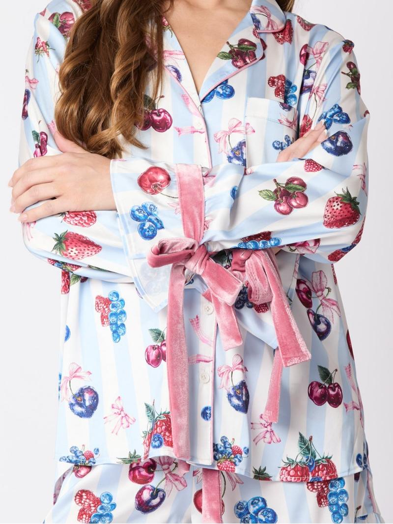 Blue Pajama Set Bow Cuffs-Massicos