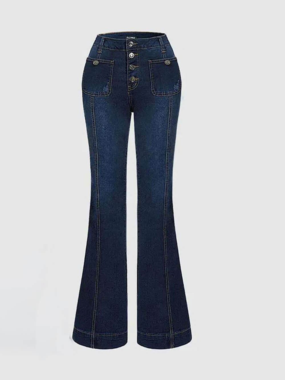 Stylish High-Waisted Patchwork Flared Jeans-Massicos