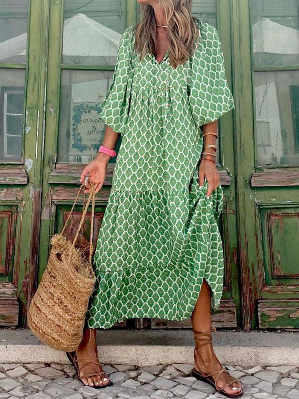 Bohemian Printed Maxi Dress-Massicos