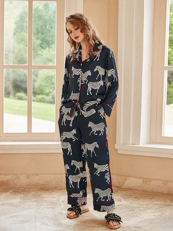 Blue Zebra Print Pajama Set-Massicos