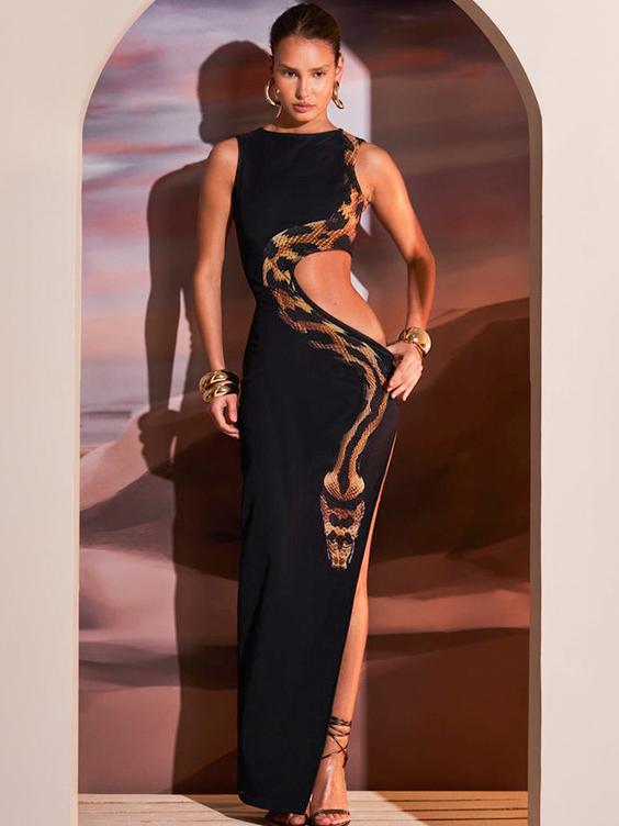 Elegance Meets Seduction: Slim-Fit Split-Back Maxi Dress-Massicos
