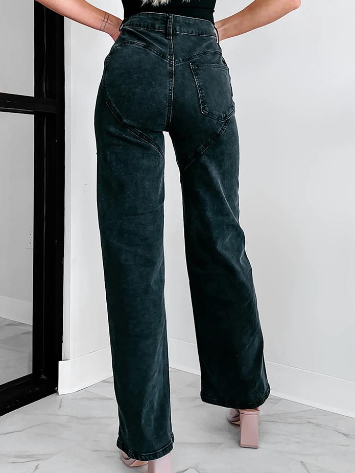 Rhinestone Detailed Distressed Straight Jeans-Massicos