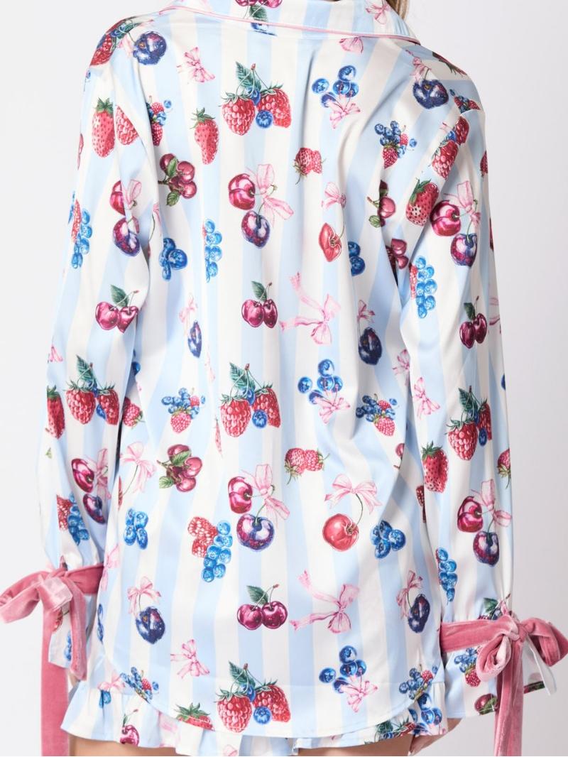 Blue Pajama Set Bow Cuffs-Massicos