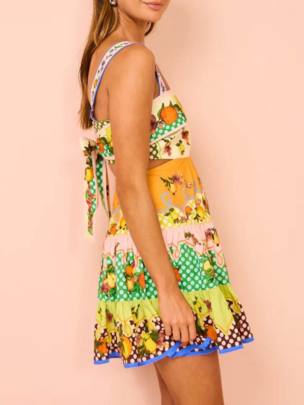 Summer MulticolorLemon Preated Hem Mini Dress-Massicos