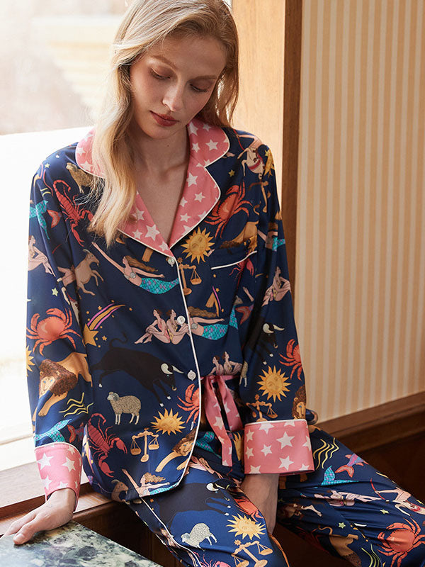 Blue Constellation Long Sleeve Pajama Set-Massicos