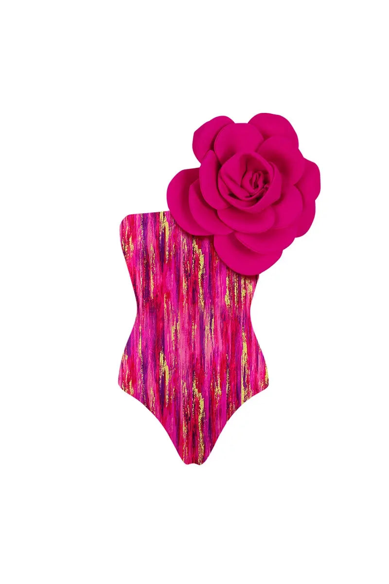 Floral Front Decor Printed One Piece Swimsuit Set-ROVOLE