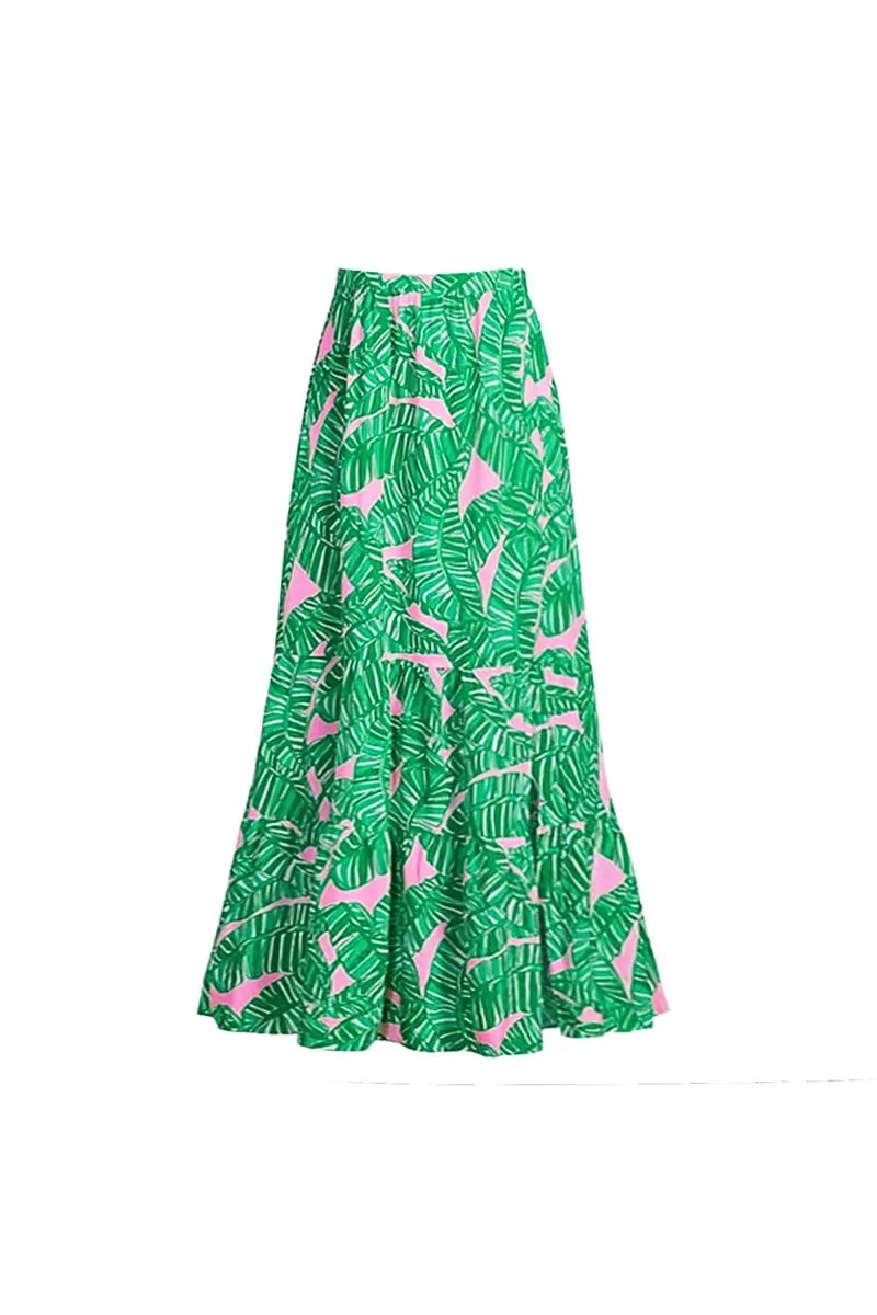 Green Ruffle Print One Piece Swimsuit-ROVOLE