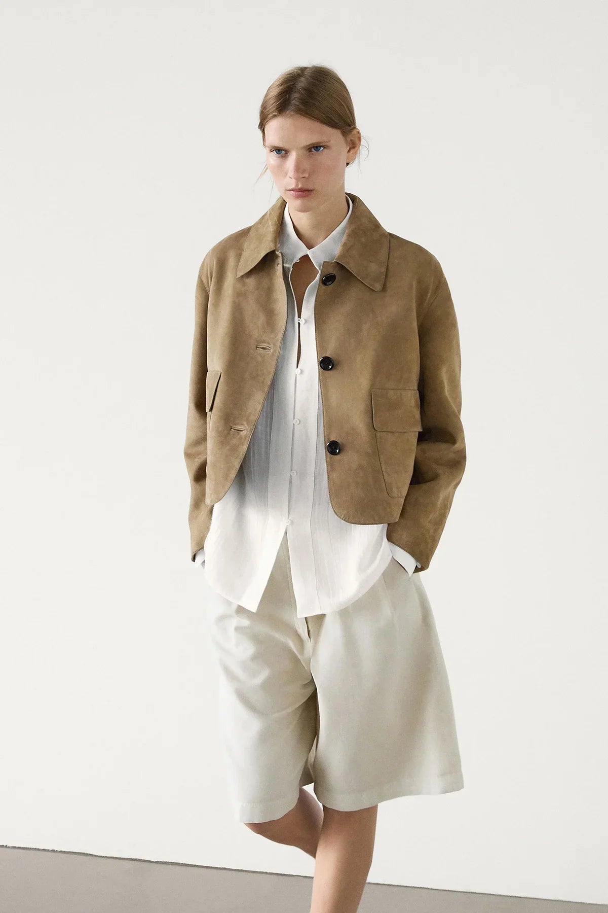 Split suede leather jacket with pocket-ROVOLE