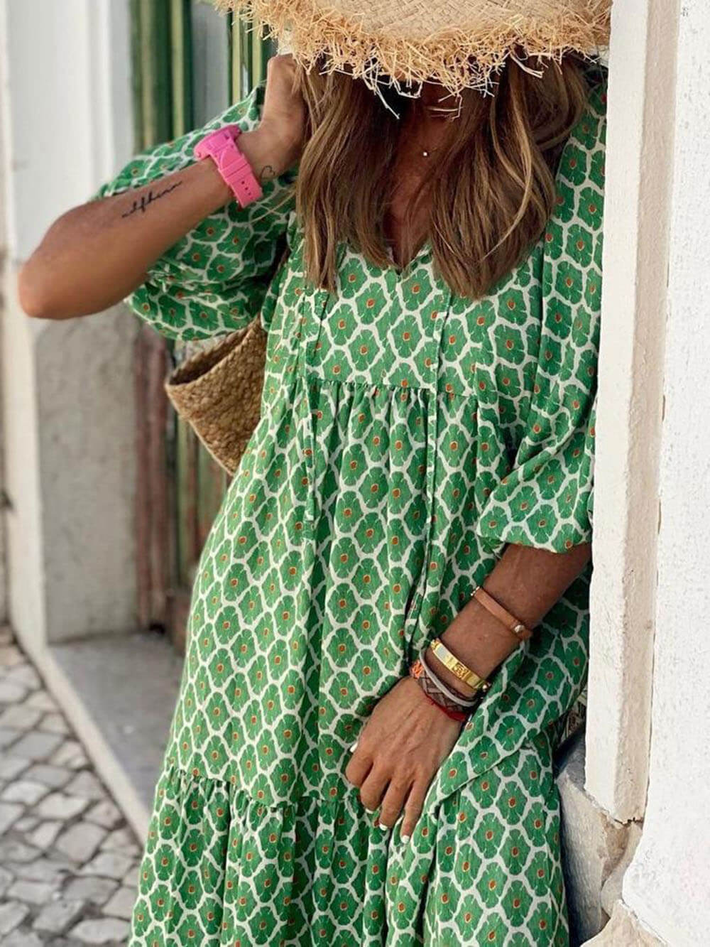 Bohemian Printed Maxi Dress-Massicos
