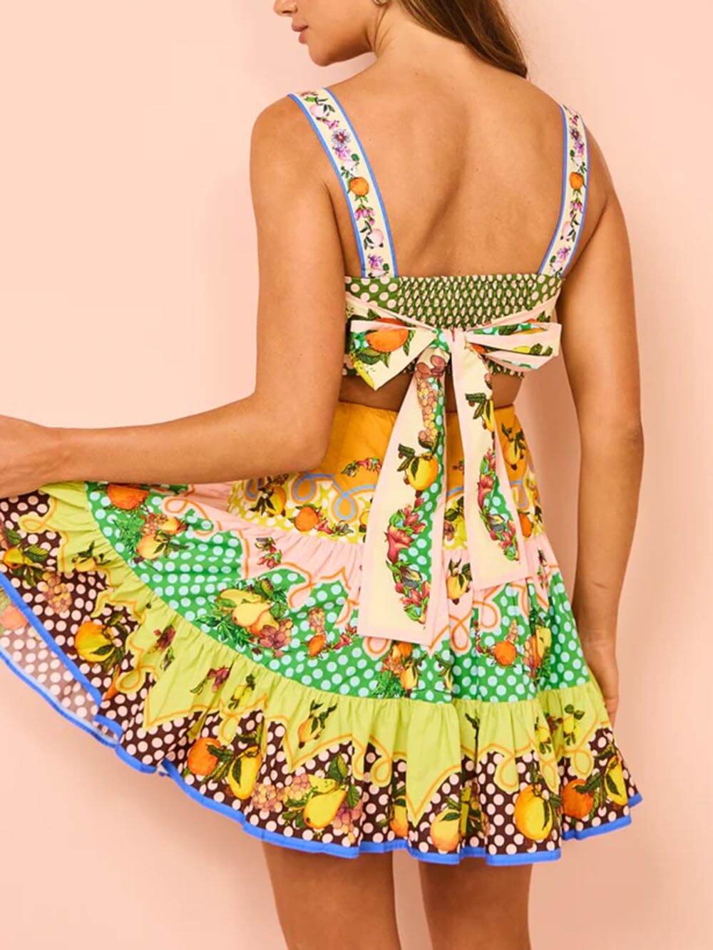 Summer MulticolorLemon Preated Hem Mini Dress-Massicos