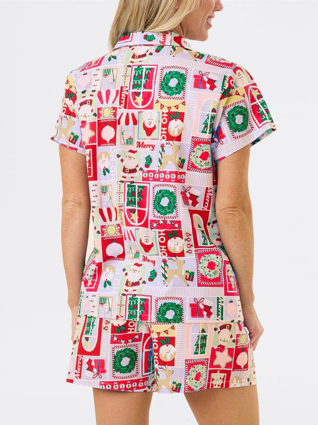 Christmas Print Short Sleeves Cute Cartoon Print Set-Massicos